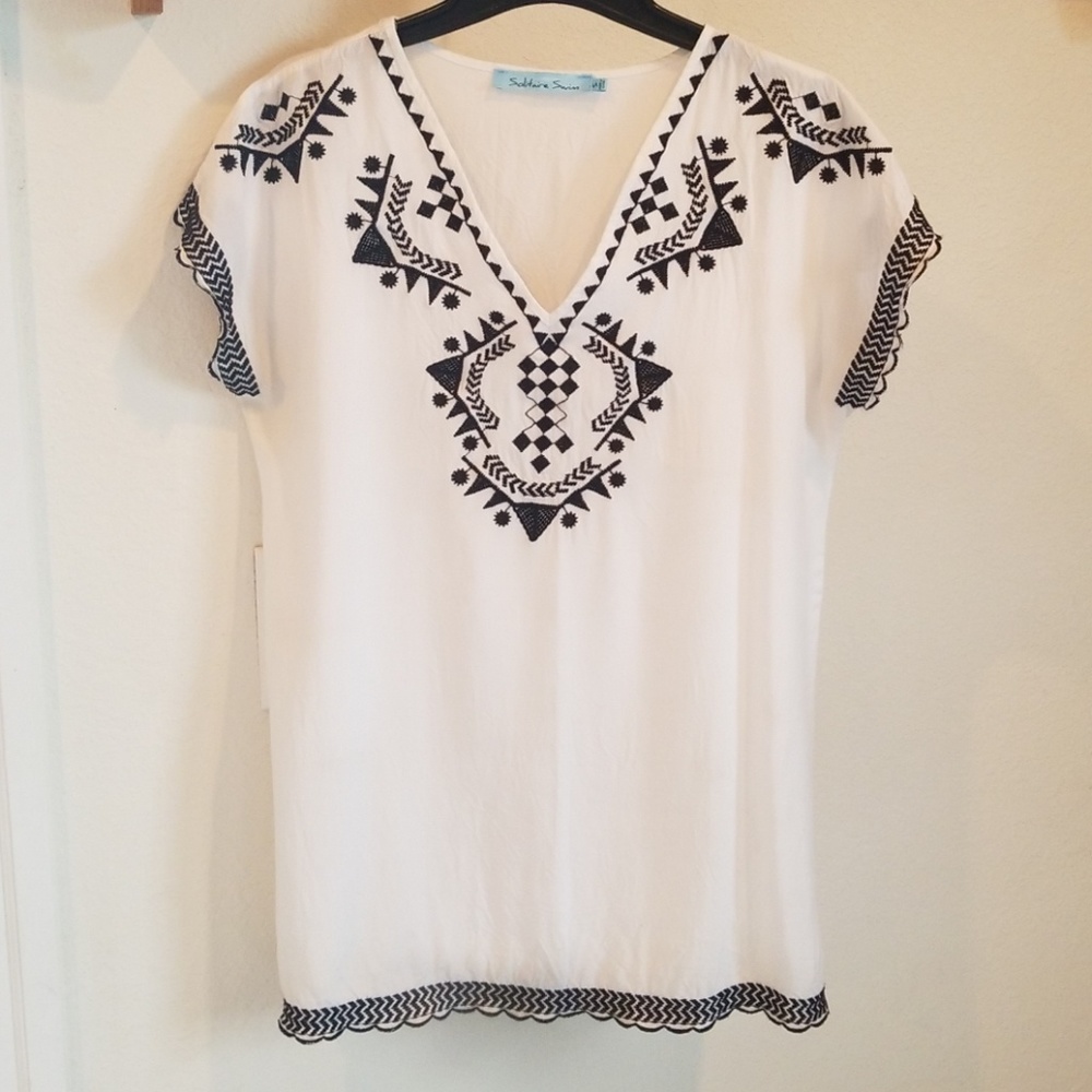 White Black Embroidered Swim/Festival S